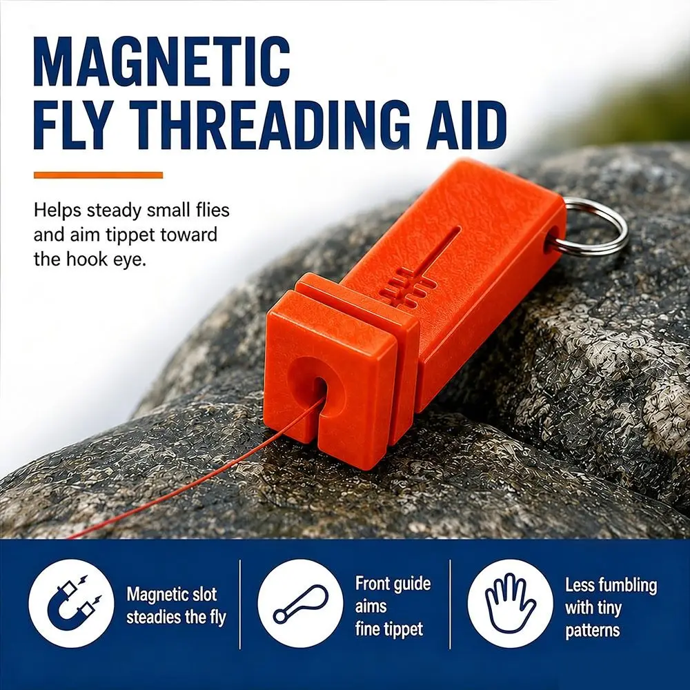 Enhebrador de moscas magnético ABS naranja con llavero portátil - imagen 5