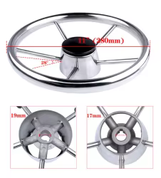 Volante marino de acero inoxidable 280 mm, 5 radios para yate
