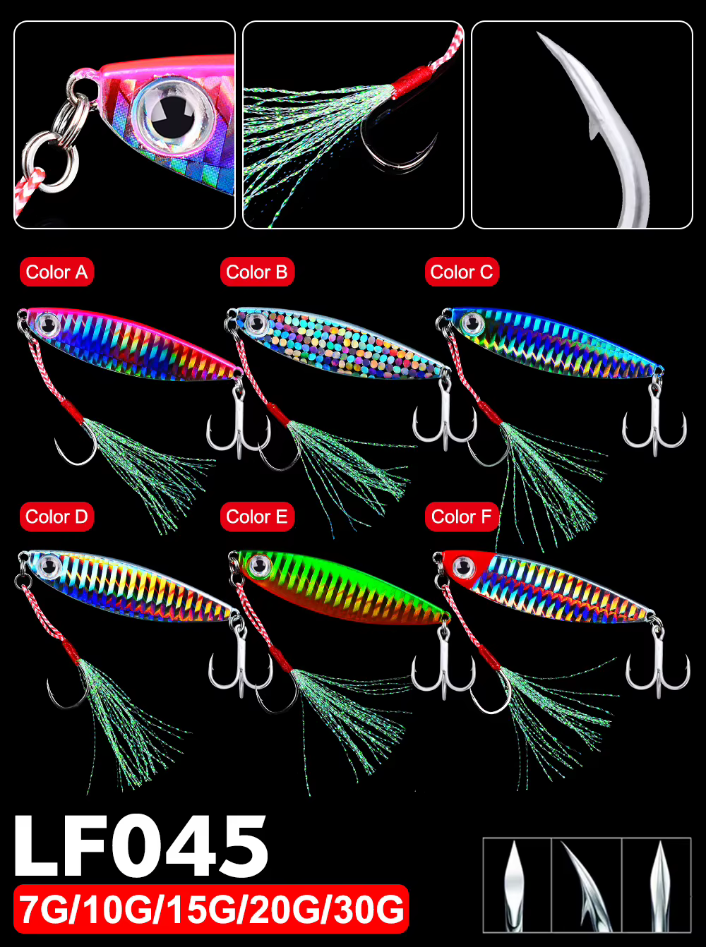 Señuelos Jig Head Proberos 7-30G Ojos 3D Anzuelos Dobles - imagen 4