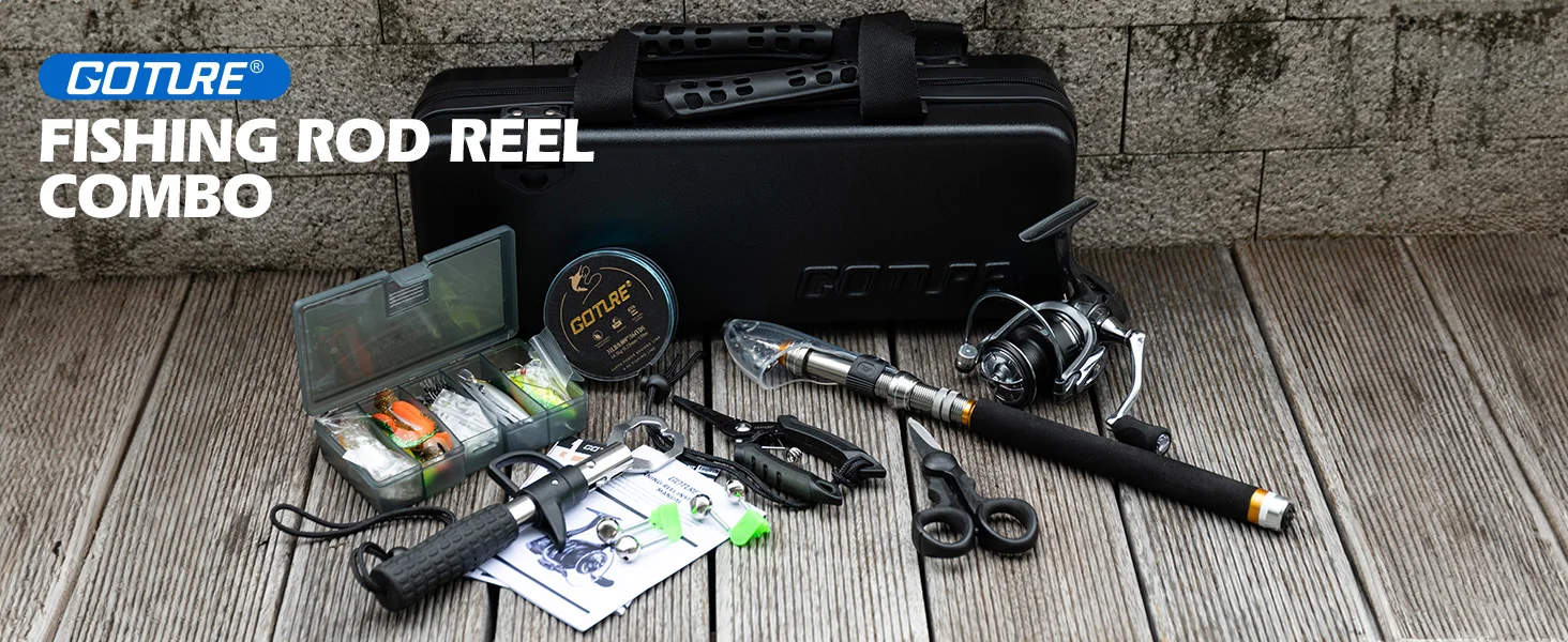 Kit completo de pesca Goture en su bolsa de transporte