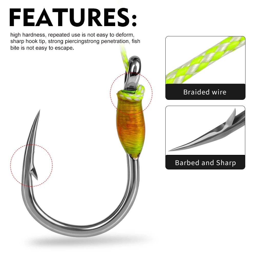 Anzuelos Jigging doble de acero carbono con ojo grande para lubina
