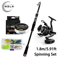 Kit Caña y Carrete Spinning MBLN 1.8m con Señuelos