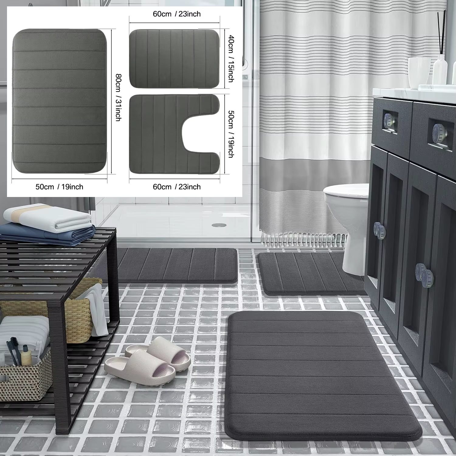 Set Alfombrillas Baño Viscoelásticas Antideslizantes - imagen 2