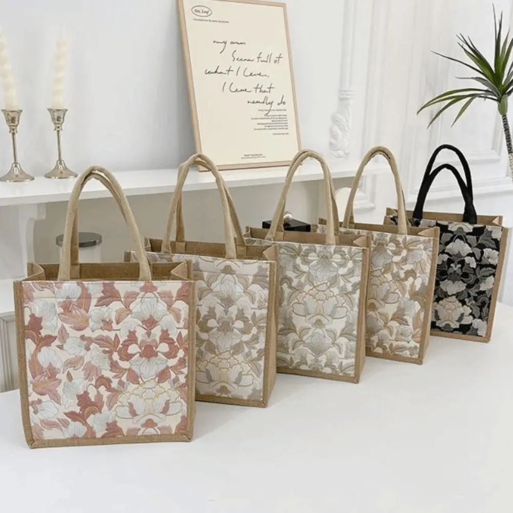 Bolsa de mano de lona ligera bordado floral gran capacidad - imagen 5