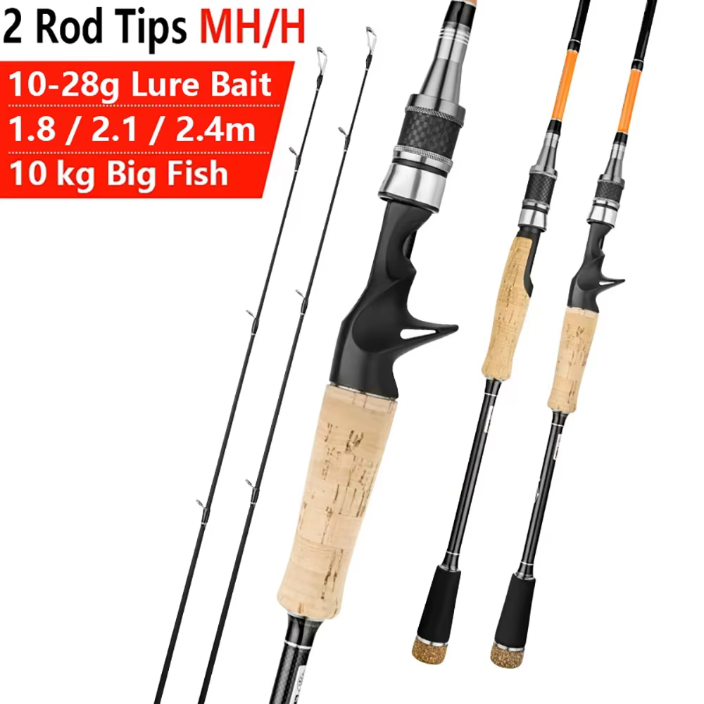 Caña spinning baitcasting M/MH fibra carbono ultraligera trucha carpa - imagen 5
