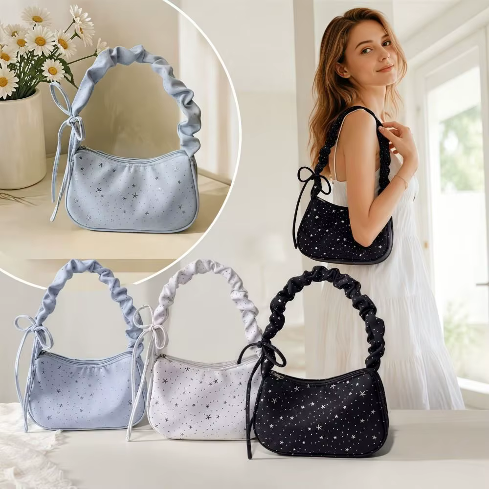 Bolso bandolera redondo plisado estampado estrellas gran capacidad - imagen 3