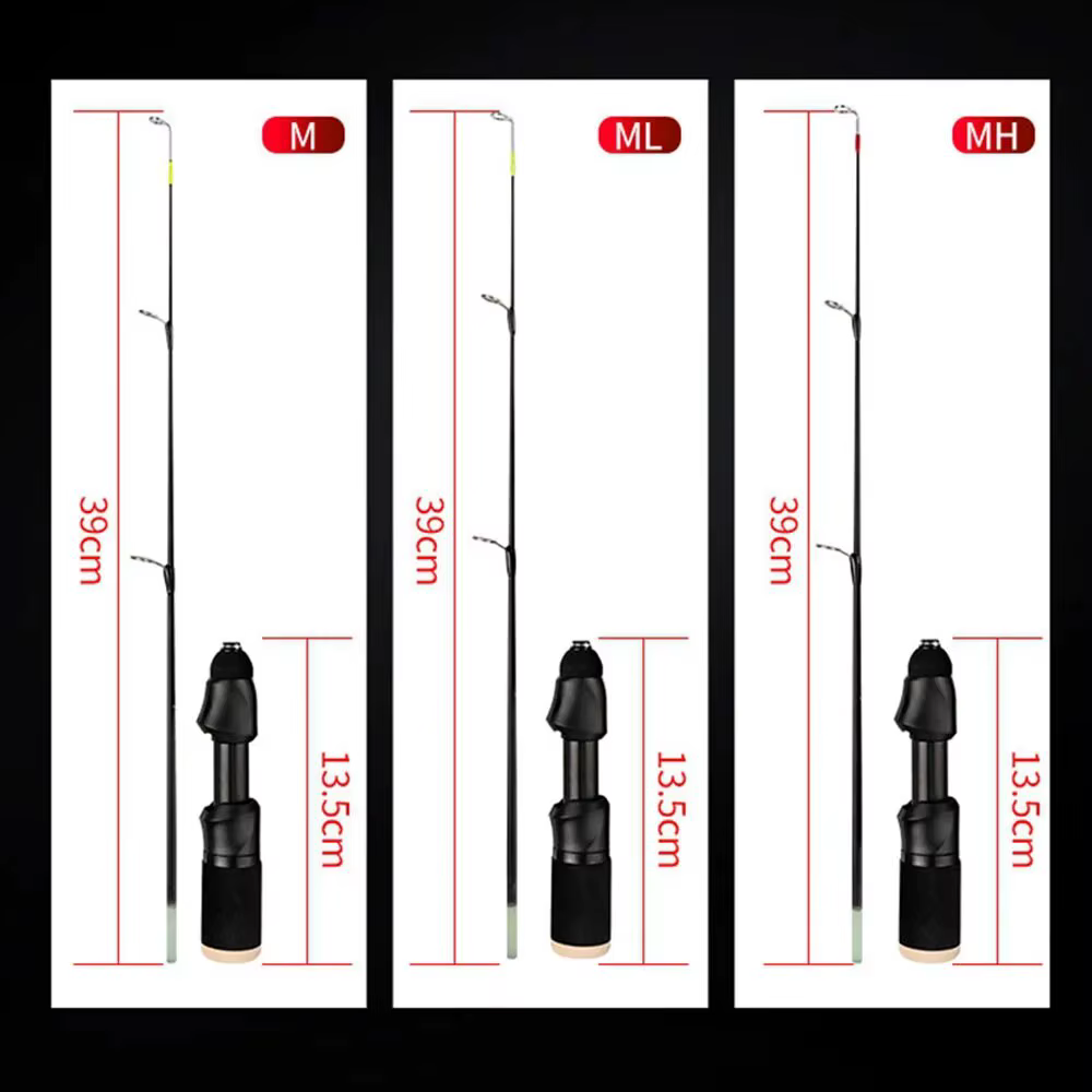 Caña pesca hielo ML M MH fibra vidrio ultraligera