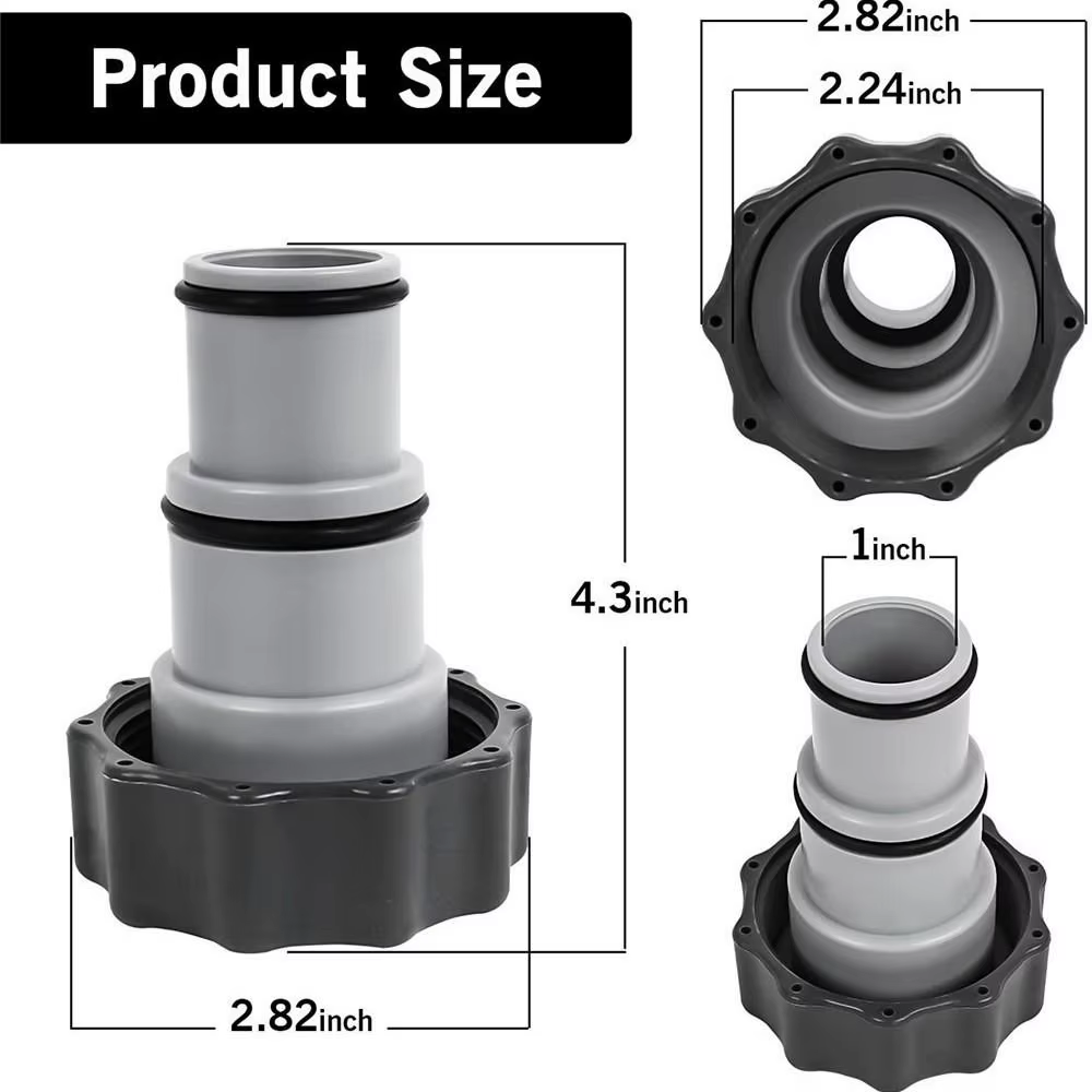 Adaptador de manguera para piscina gris con aro de ajuste