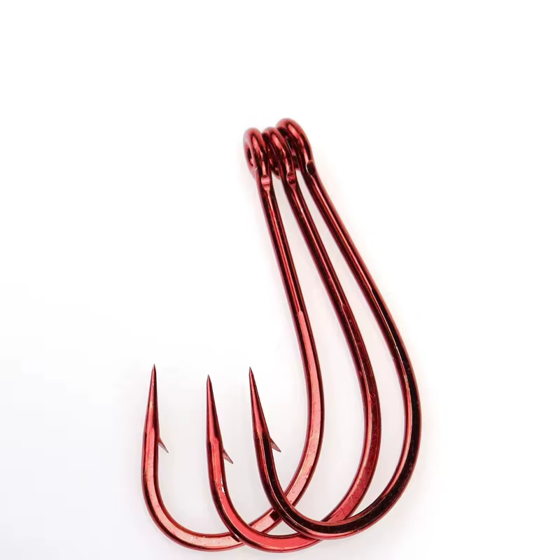 Anzuelos Mustad Rojos para Tarpon - Acero alto carbono con púas
