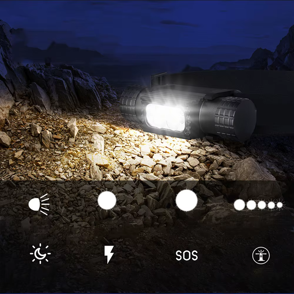 Frontal LED 5000LM USB-C para pesca y camping con batería 18650 - imagen 5