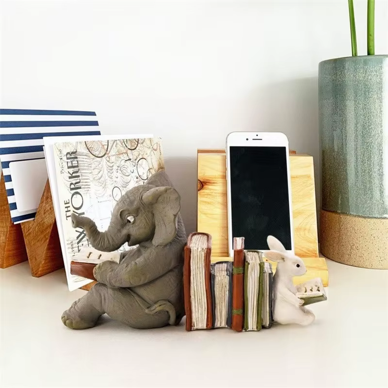 Sujetalibros elefante y conejo de resina – Decoración para lectura - imagen 3