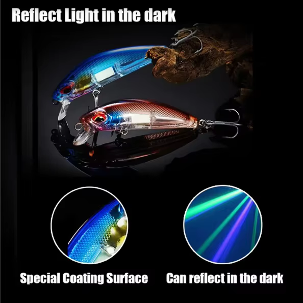 Cebo duro Minnow luminoso – Wobbler hundible ojos 3D para pesca nocturna - imagen 2