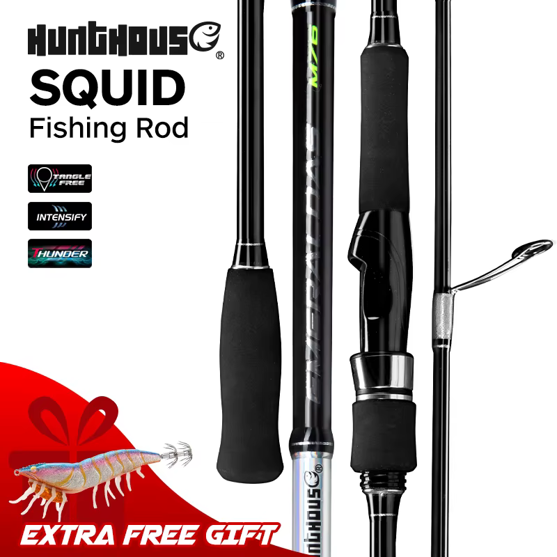 Hunthouse Egi Spinning Caña de Calamar – 2,29–2,52 m, fibra de carbono