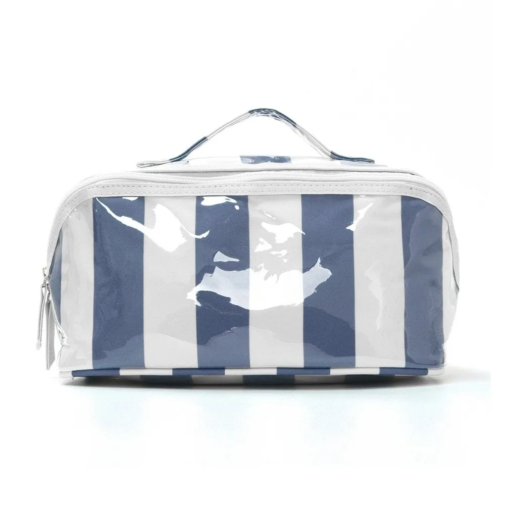 Bolsa aseo transparente PVC a rayas impermeable con cremallera - imagen 3