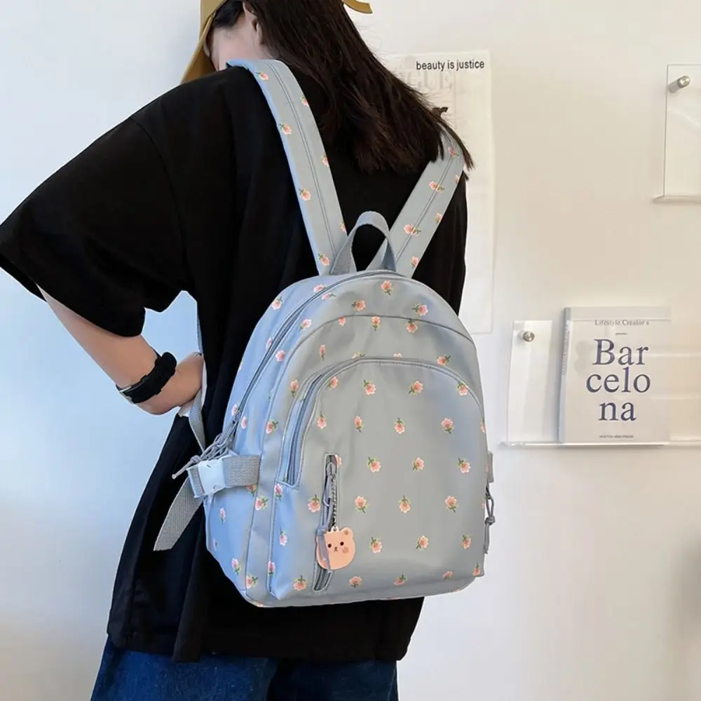 Mochila de viaje de lona con flores y correa ajustable - imagen 5