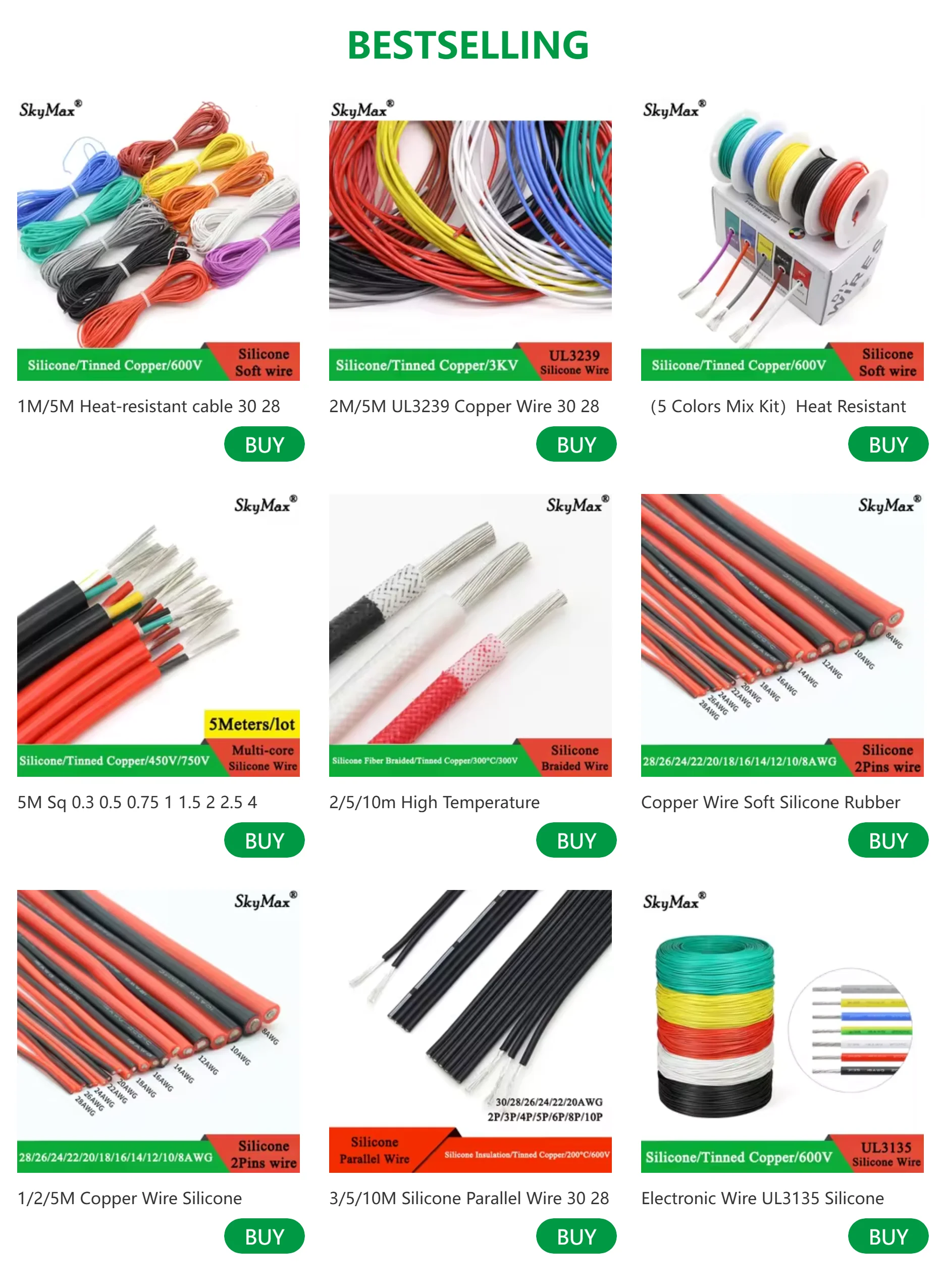 Cable de silicona flexible en rollos de colores
