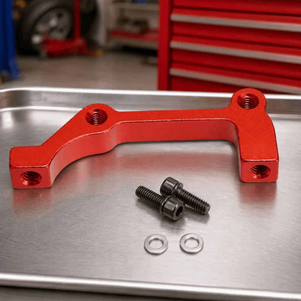 Adaptador caliper freno de disco CNC rojo con montaje IS - imagen 2