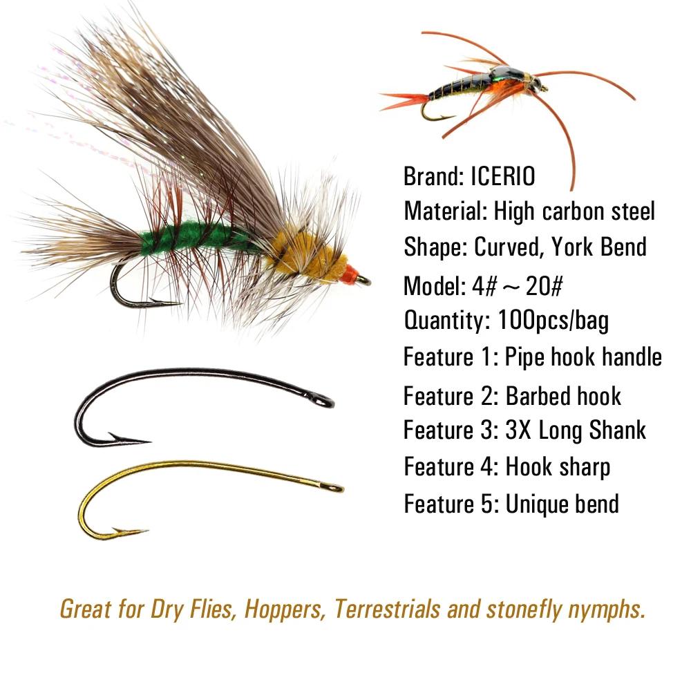 Anzuelo Stonefly ICERIO 3X – Vástago largo curvo para mosca seca - imagen 4
