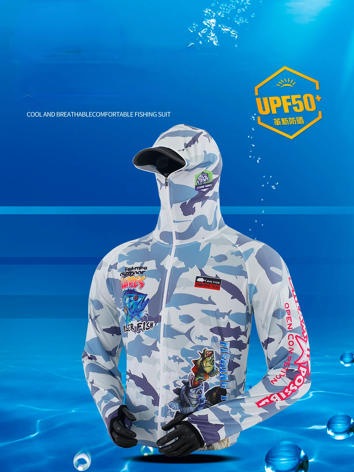 Ropa de pesca camuflaje mar con protección solar para hombre - imagen 5