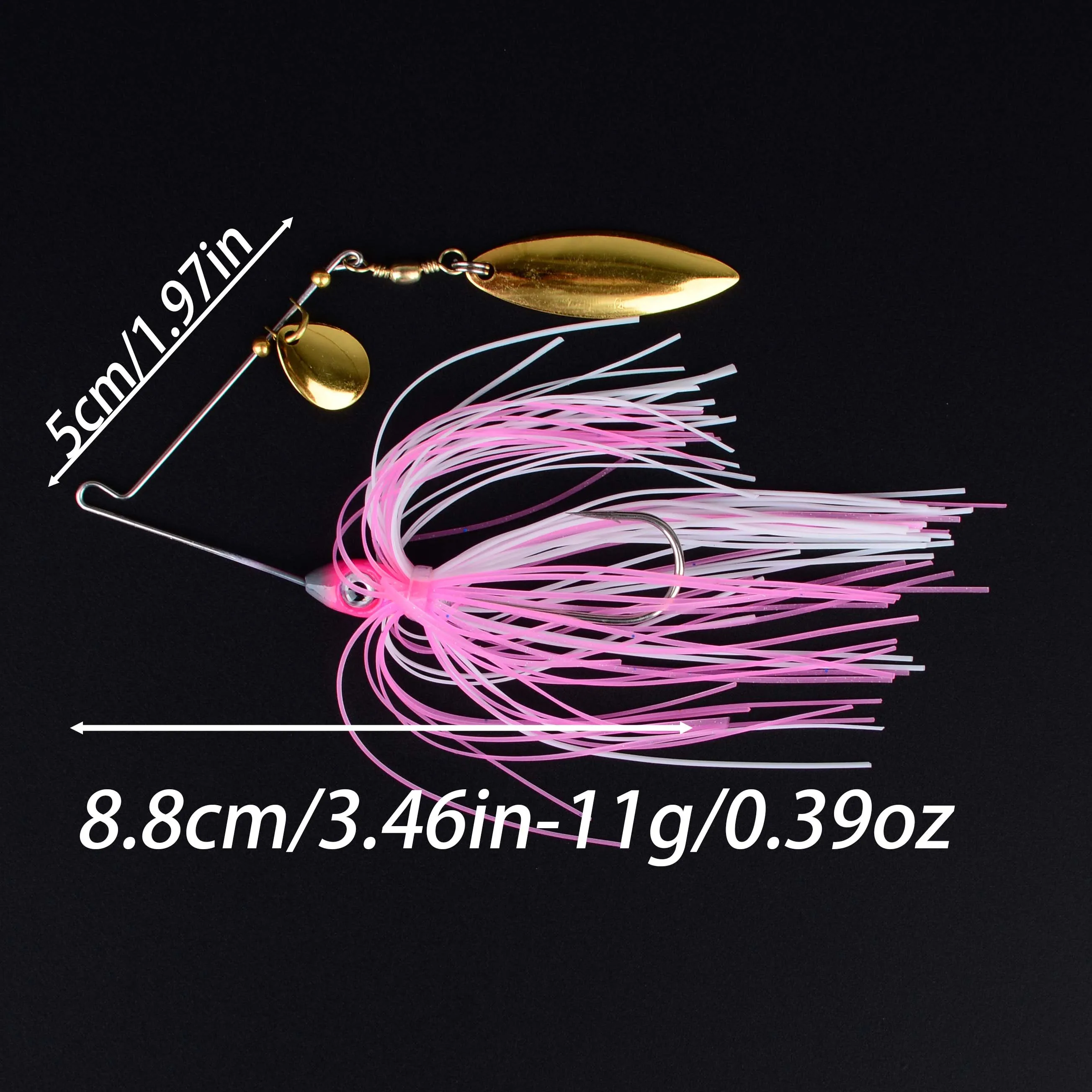 Spinnerbait con falda metálica giratoria para lubina y lucio