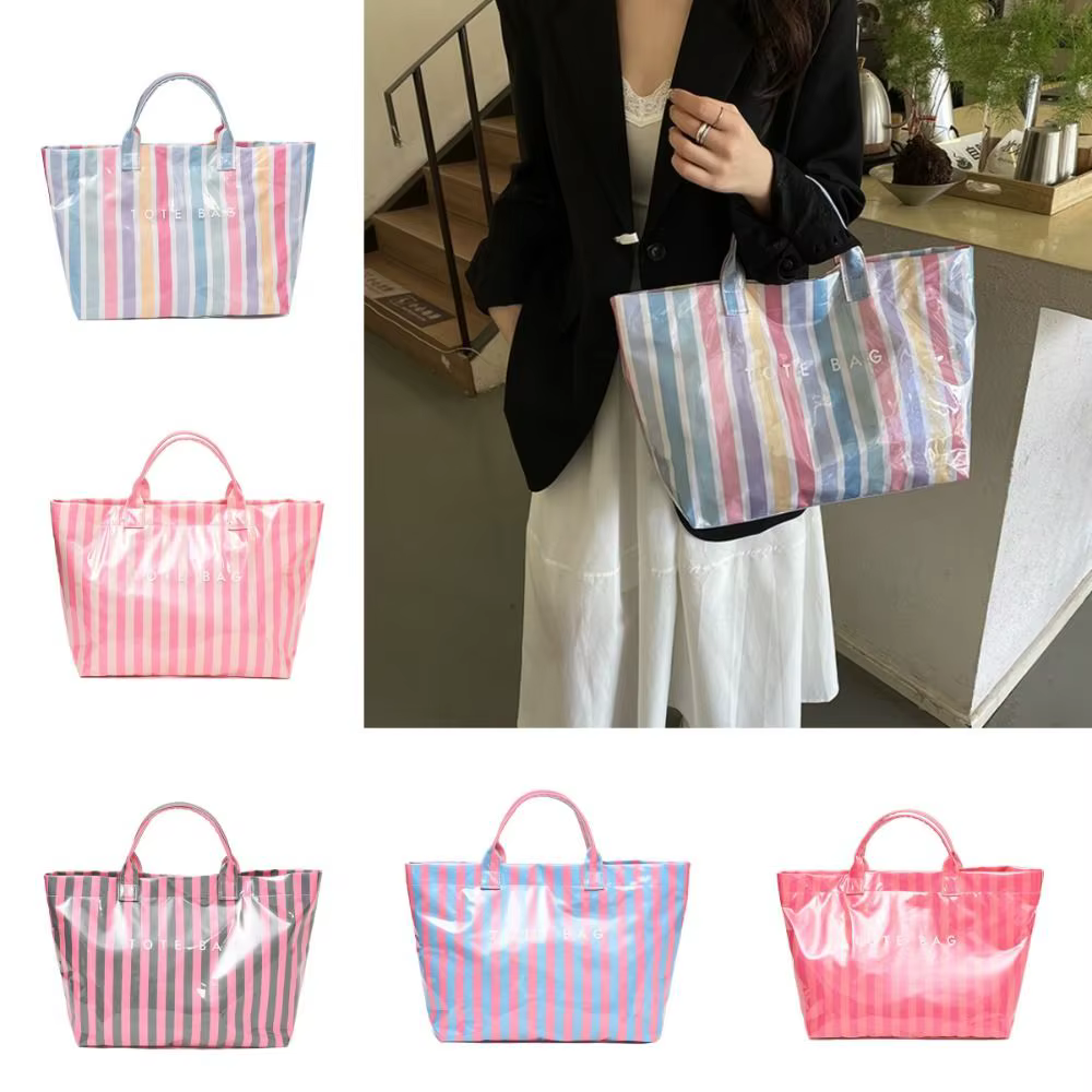Bolso de mano PVC a rayas ligero gran capacidad cierre magnético - imagen 2