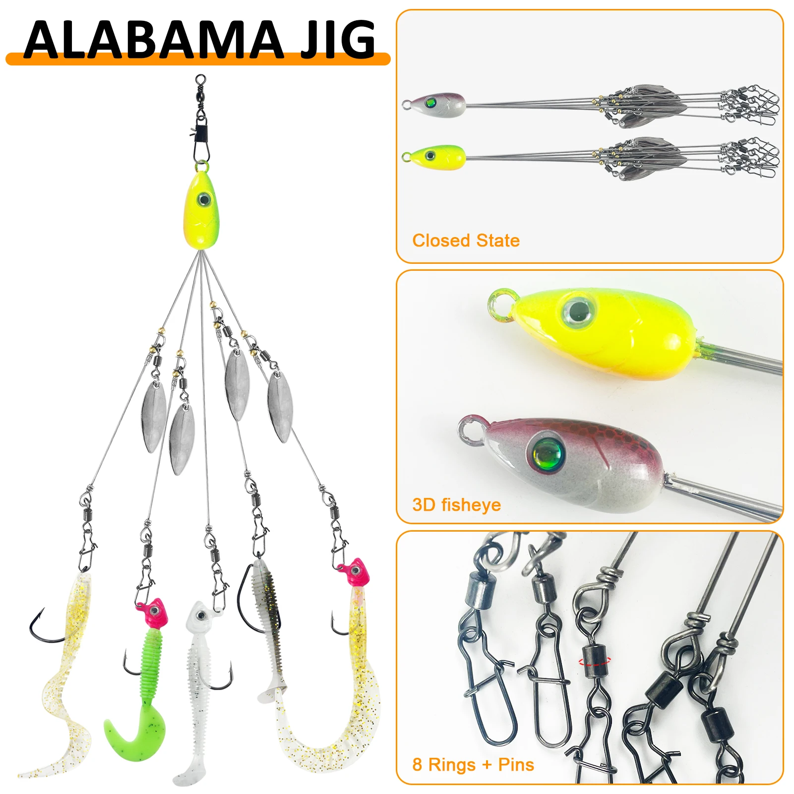Free Fisher Aparejo Alabama y paraguas con anzuelos jig para vinilo - imagen 2