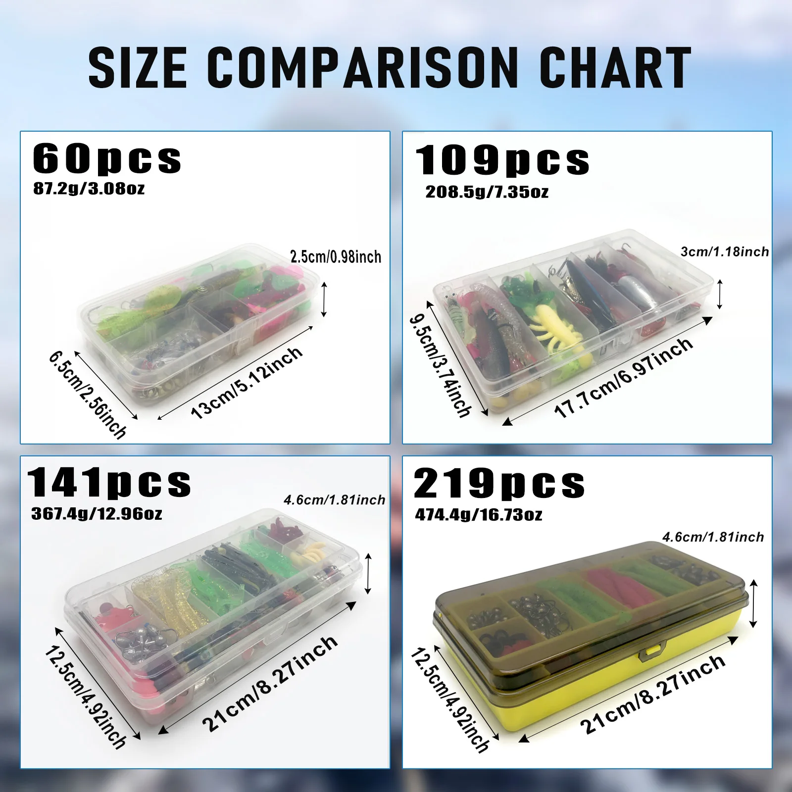 Kit Señuelos Pesca - Cucharas, Crankbait y Vinilos con Caja de Aparejos