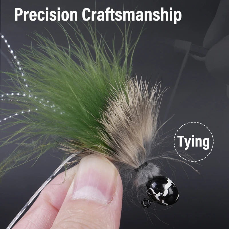 Kit de 3 jig heads weedless con pluma de marabú para pesca de lubina y perca