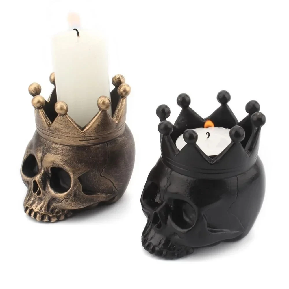 Portavelas calavera Halloween 3D de resina, base decorativa para vela