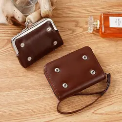 Cartera corta de cuero PU con correa y cierre, gran capacidad