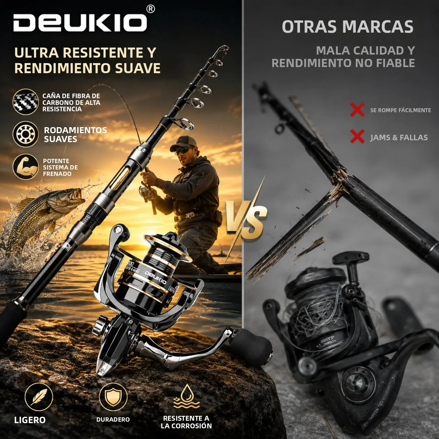 Combo caña telescópica y carrete DEUKIO para lubina y carpa - imagen 4