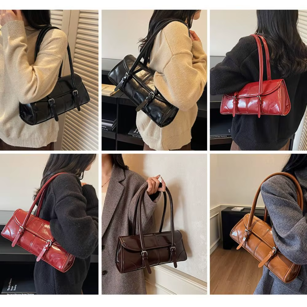 Bolso bandolera de polipiel burdeos para mujer con cierre magnético - imagen 4