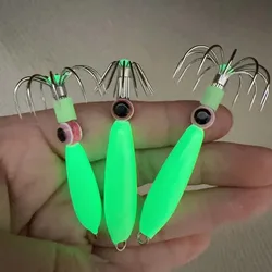 Señuelo de calamar luminoso con anzuelo y ojos de pez