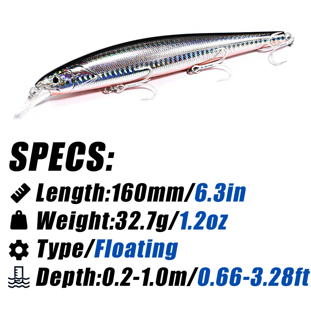 Minnow flotante B & U 160mm – Para lubina y Lucio en agua salada - imagen 4