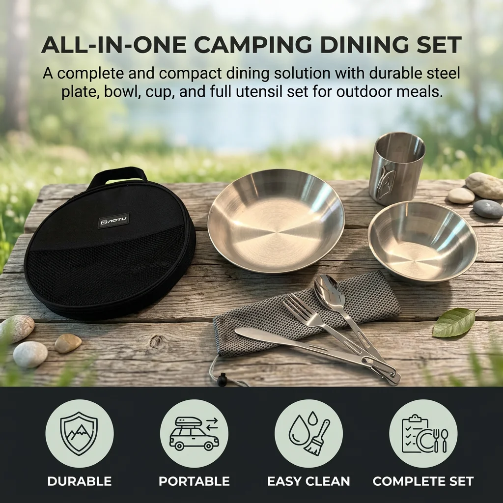 Vajilla de camping de acero inoxidable: vasos, cubiertos y cuencos - imagen 3