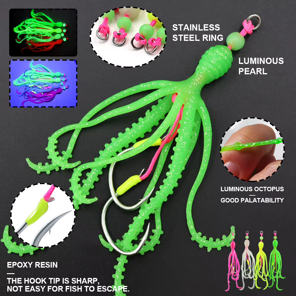 ZYZHE Señuelo suave marina con anzuelos luminosos para pulpo - imagen 4