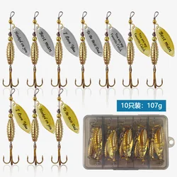 Cucharas metálicas plateadas y doradas con triple anzuelo