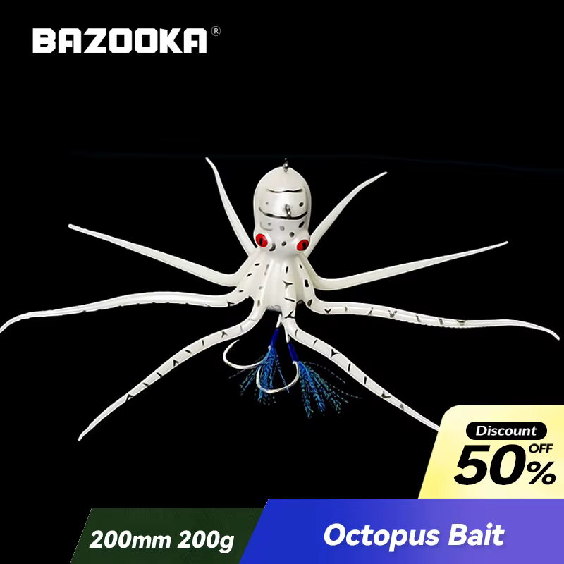 Cebo de pulpo Bazooka para jigging barco – Cola larga UV fosforescente