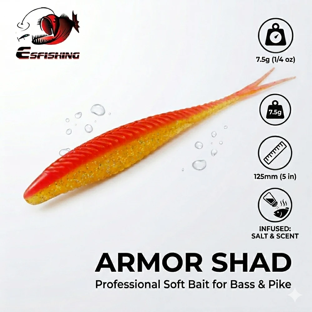 ESFISHING Señuelo de silicona suave sábalo cola horquilla olor a pez