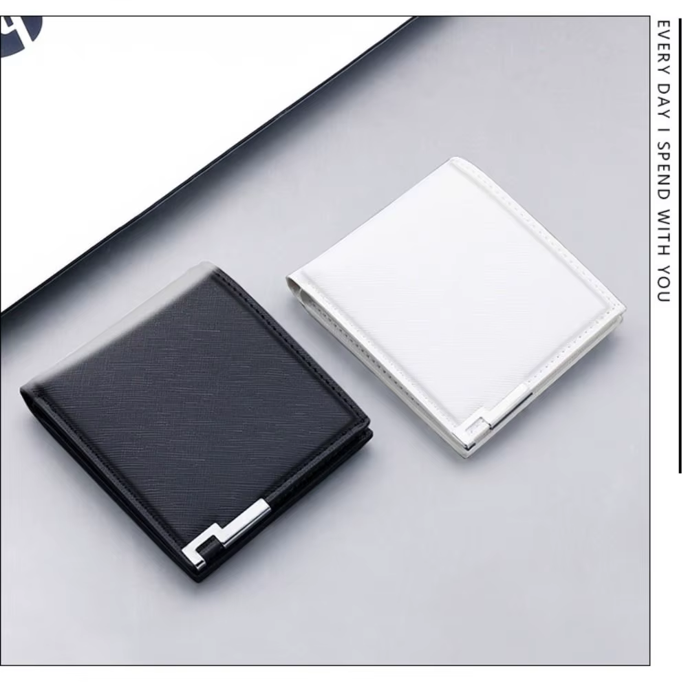 Cartera de cuero PU dos pliegues con múltiples bolsillos blanco/negro