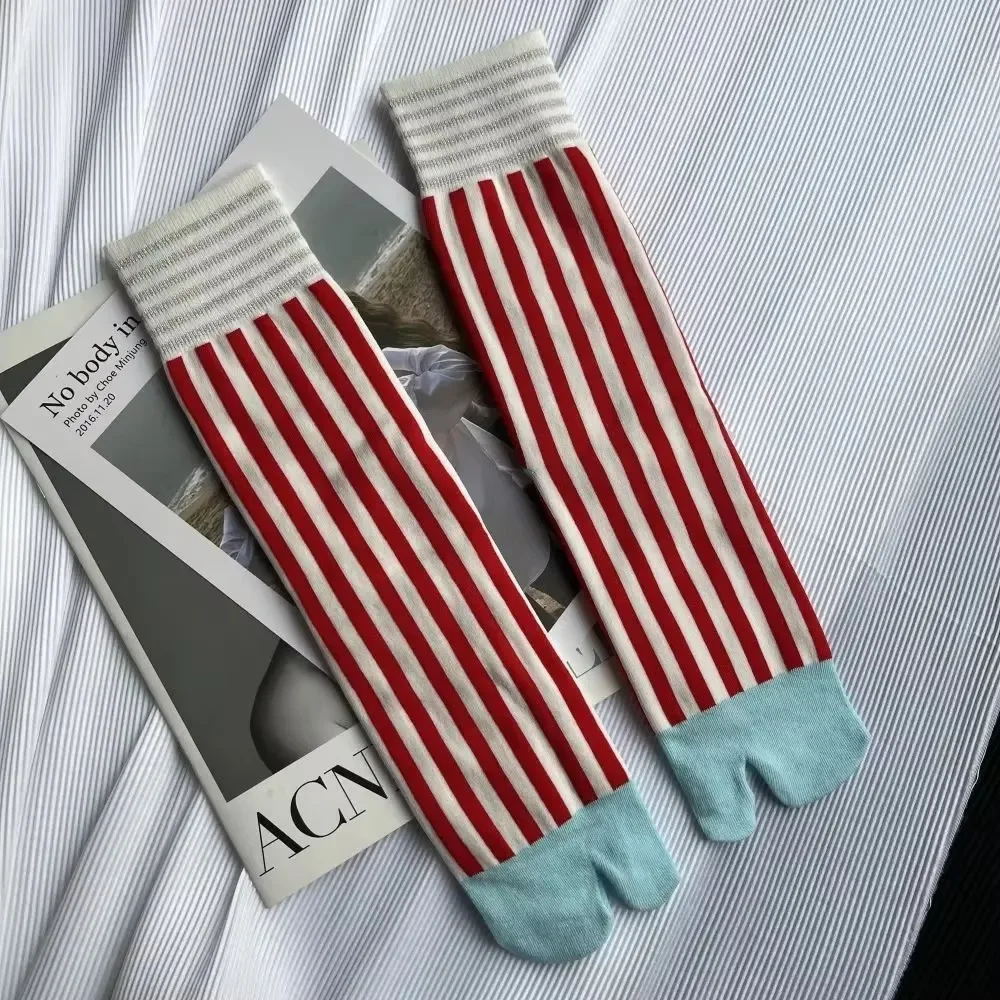 Calcetines tabi de algodón a rayas Harajuku, punta abierta unisex - imagen 3