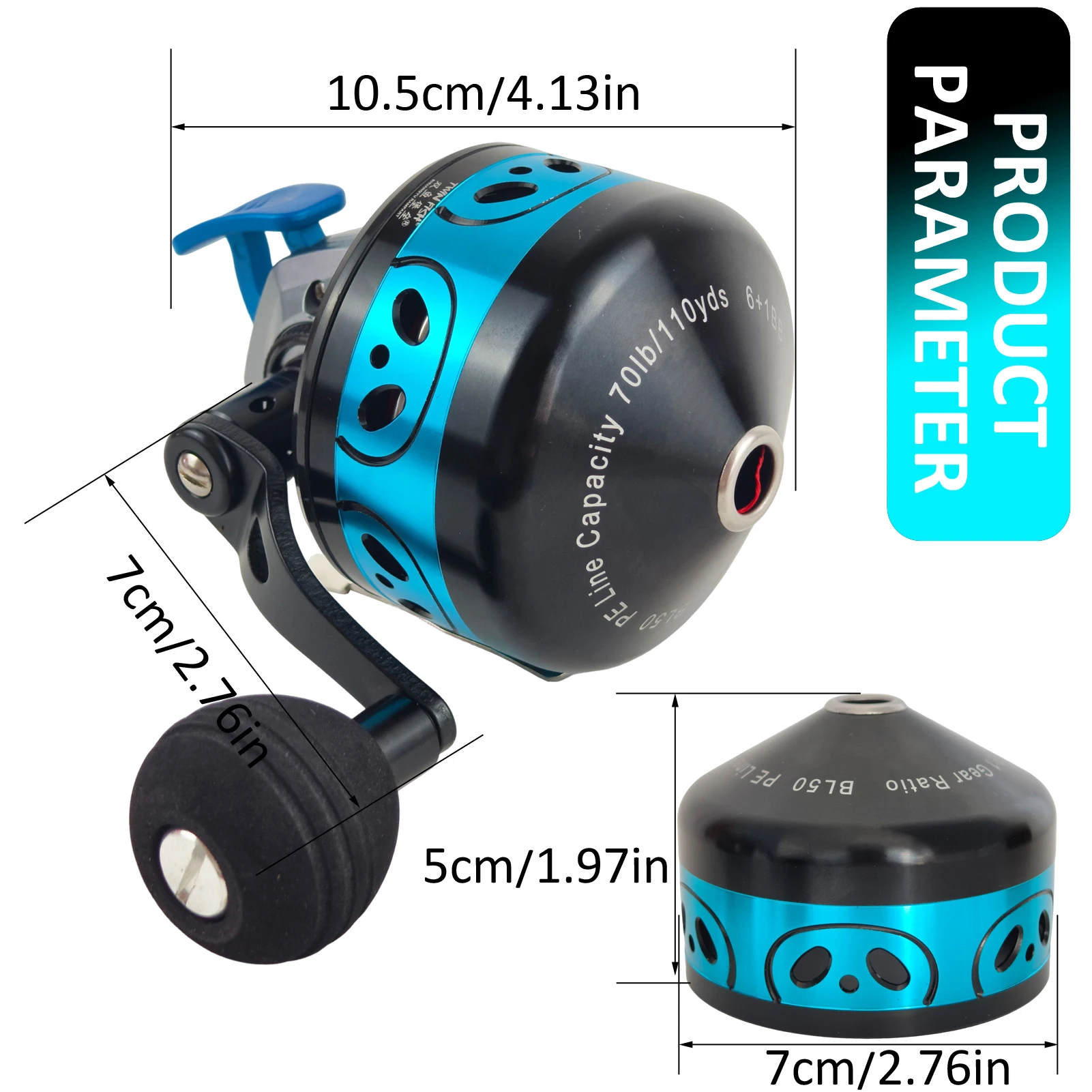 Carrete spincast con empuñadura y mando