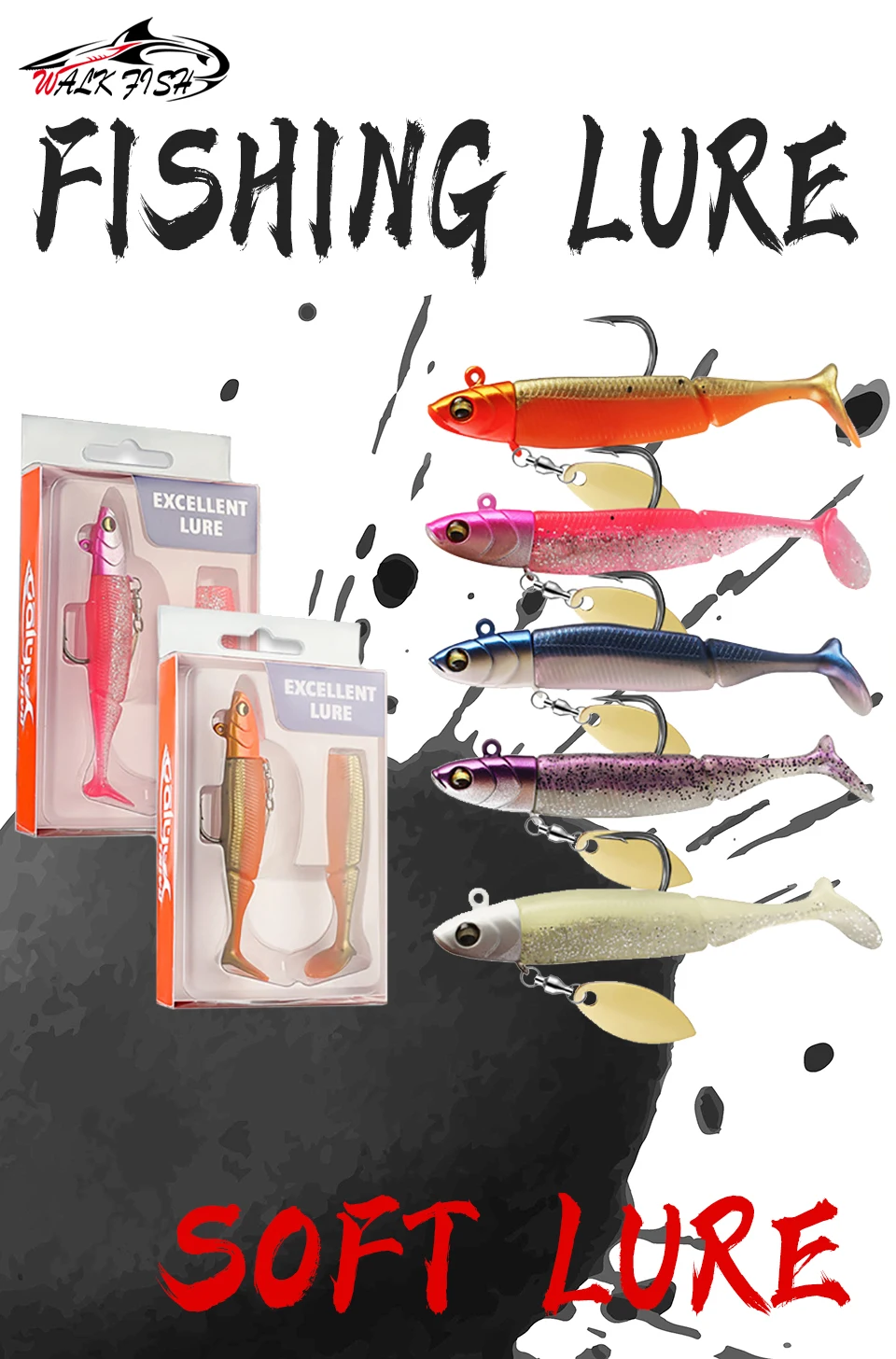 Señuelo blando WALK FISH 20g 95mm con cola en T y jig head