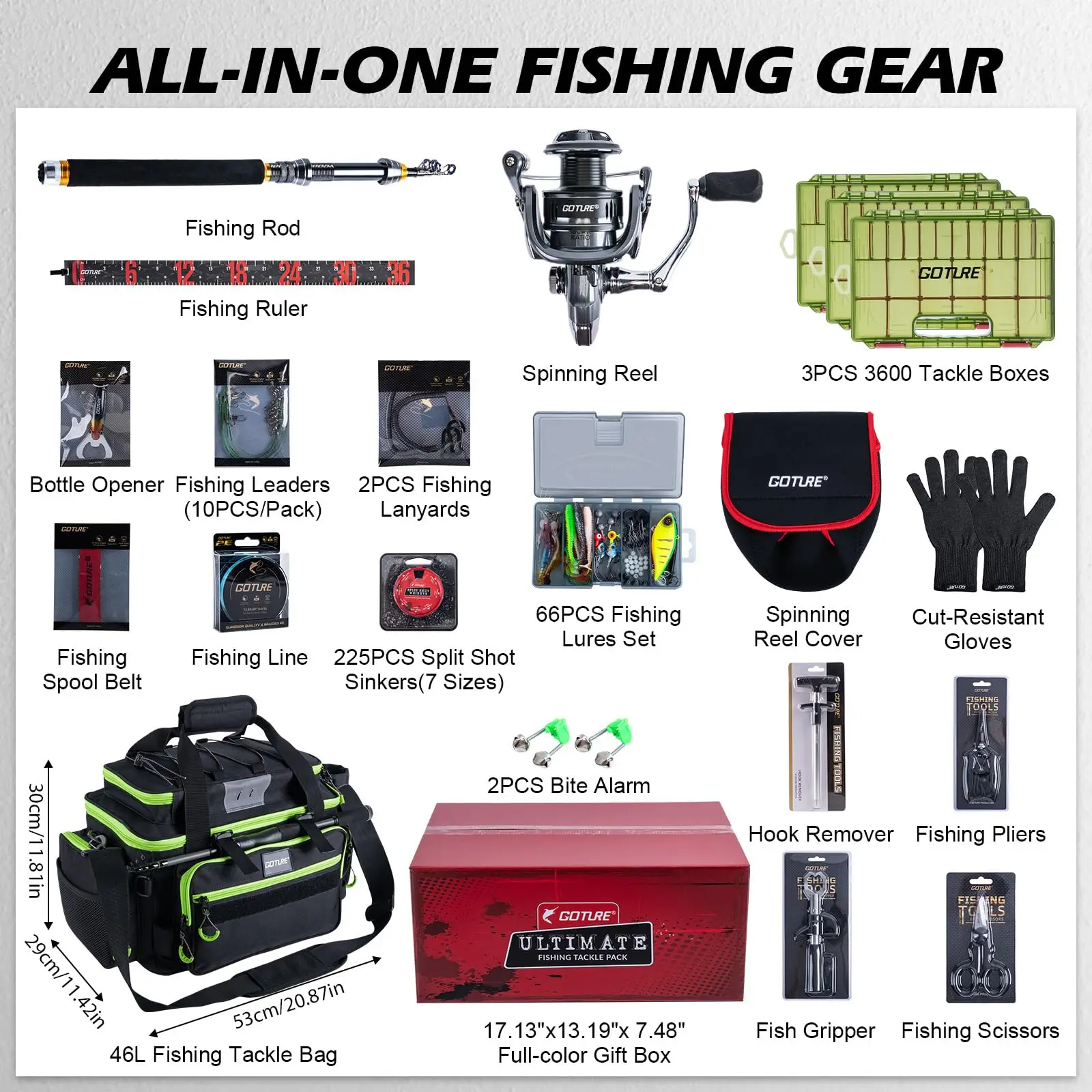 Caña telescópica de carbono Goture Travel Tackle – kit pesca - imagen 2