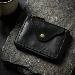 Cartera de cuero vintage con cremallera y monedero para hombre
