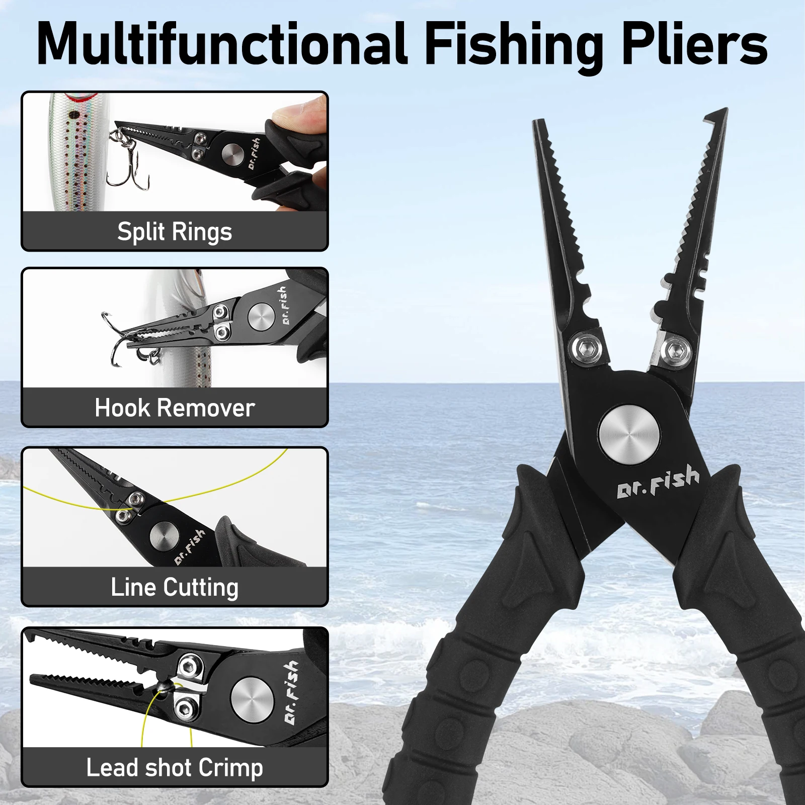 Alicates de pesca de acero inoxidable 420 con mango de PVC