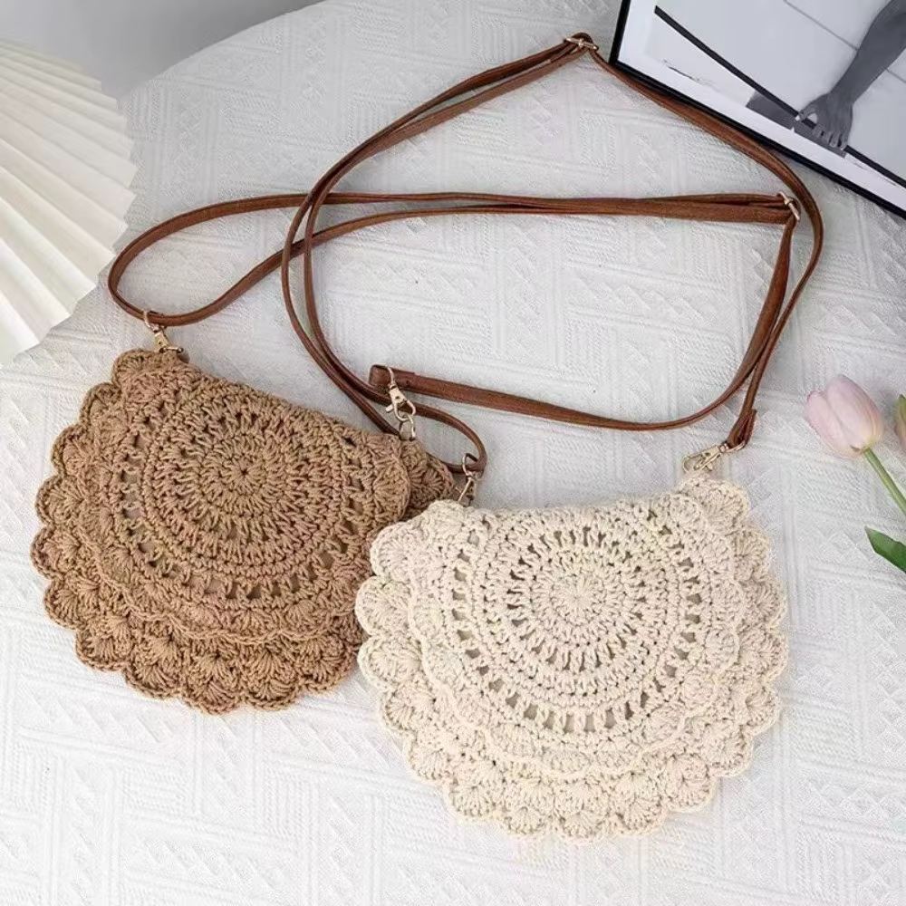 Bolso Redondo Tejido con Diseño Floral y Correa Ajustable para Mujer - imagen 4