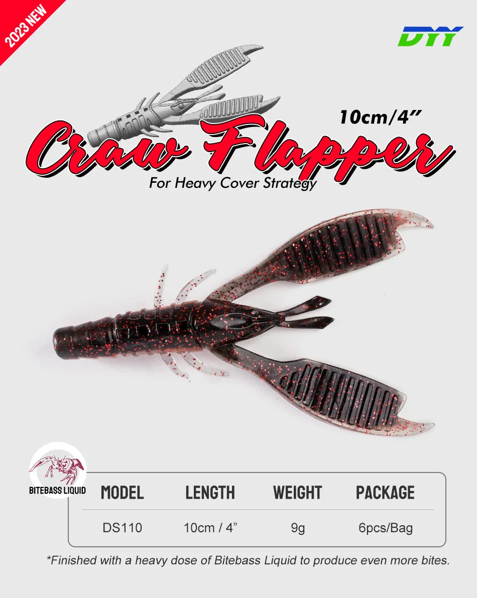 Set de 6 señuelos blandos DYY Craw Flapper en blister