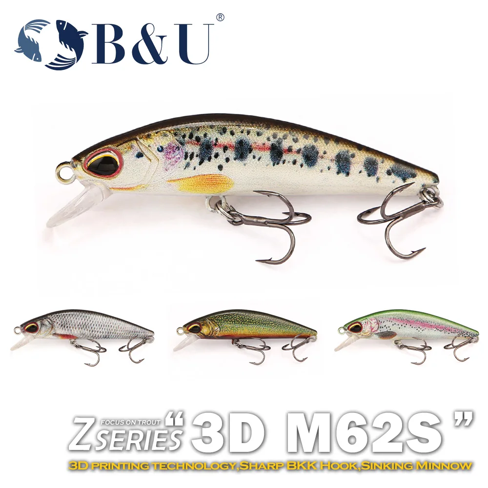 Señuelos B&U Minnow Jerkbait para trucha con triples BKK - imagen 2