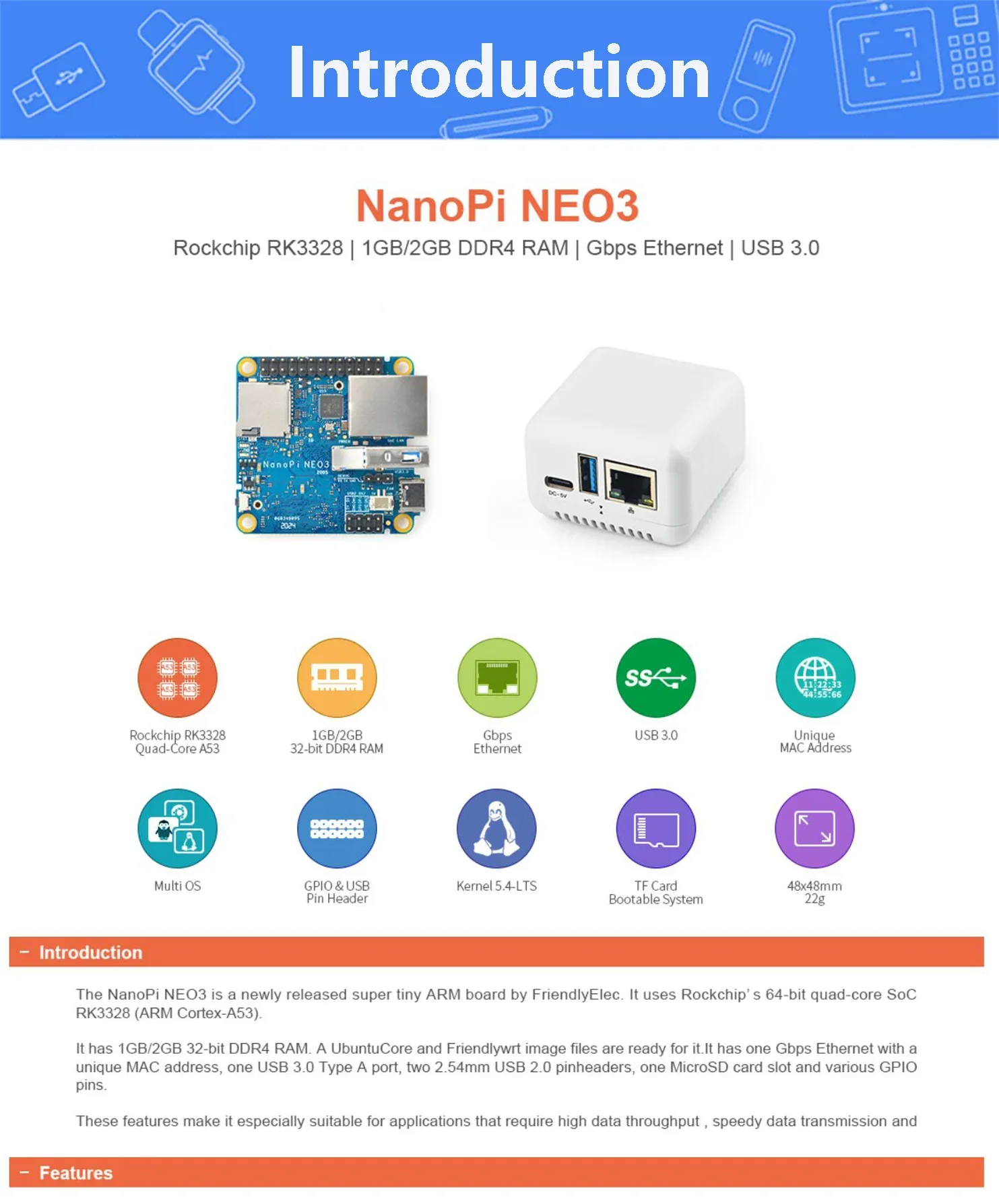 NanoPi NEO3 en vista general